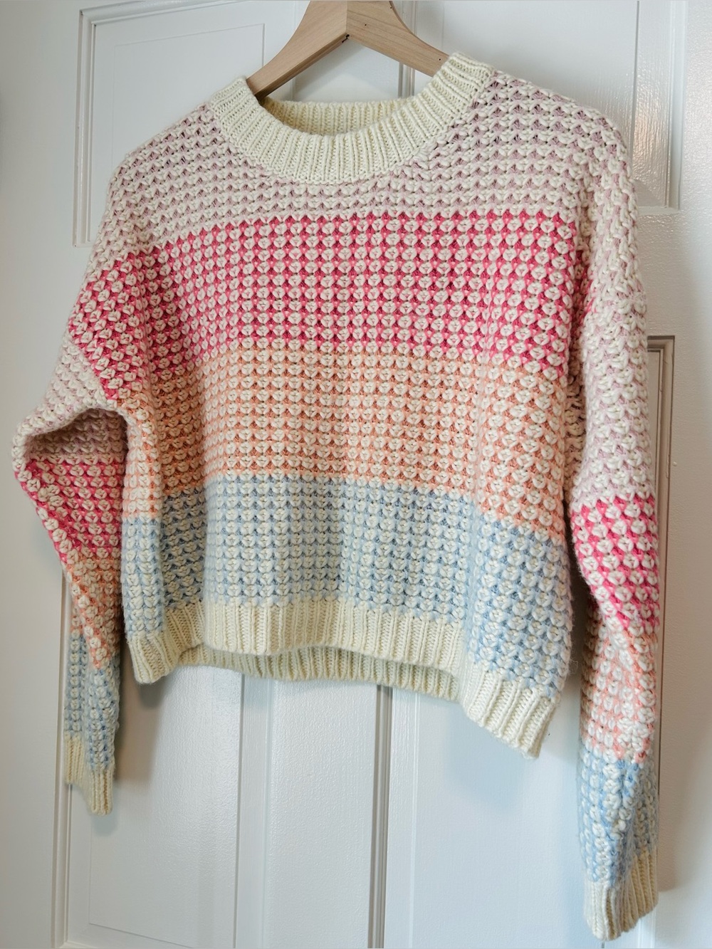 Lulus Effortlessly Cute Ivory Multi Striped Knit Cropped Sweater M